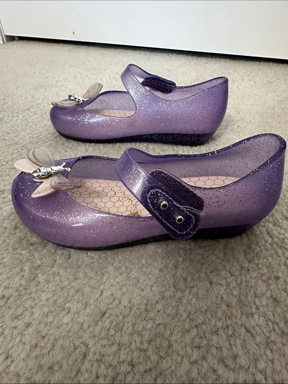 Mini Melissa Glitter Purple Jelly Mary Janes with Bee Charms
